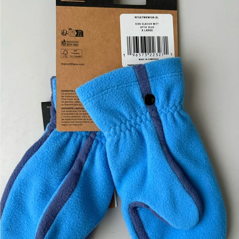 New With Tags The North Face Glacier Warm Snow Mittens Boys 12-13 Years Blue